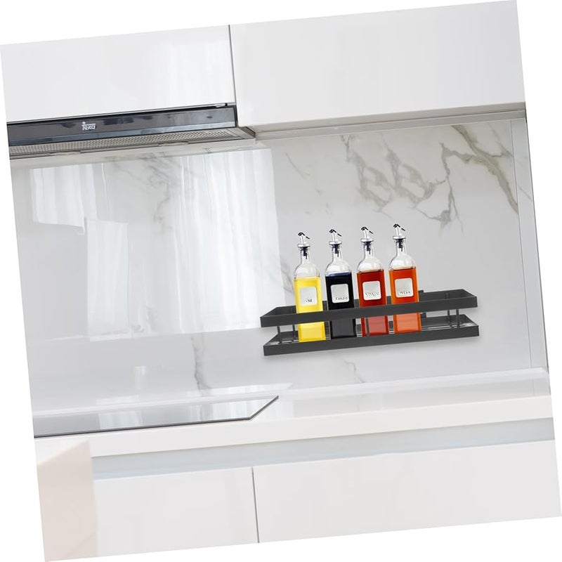 Gun Grey Metal Wall Mount Spice Rack Self Adhesive Floating Shelf Organizer - Image 4
